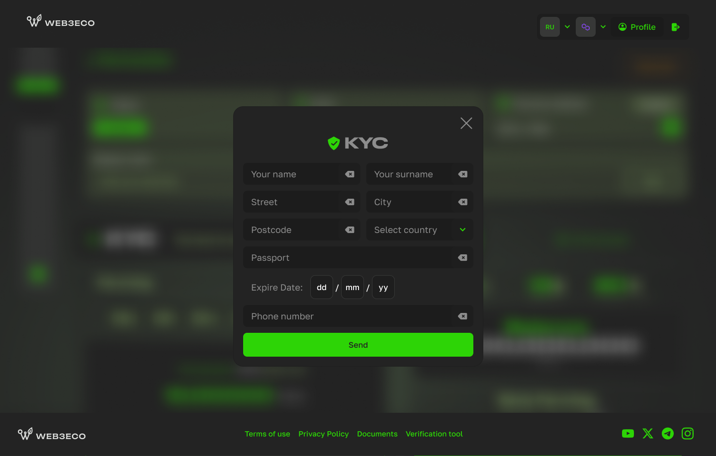 Web3Eco — модальная форма KYC-верификации