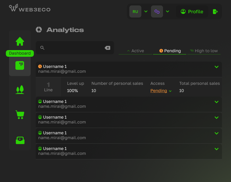 Web3Eco — мобильная аналитика цепочки рефералов